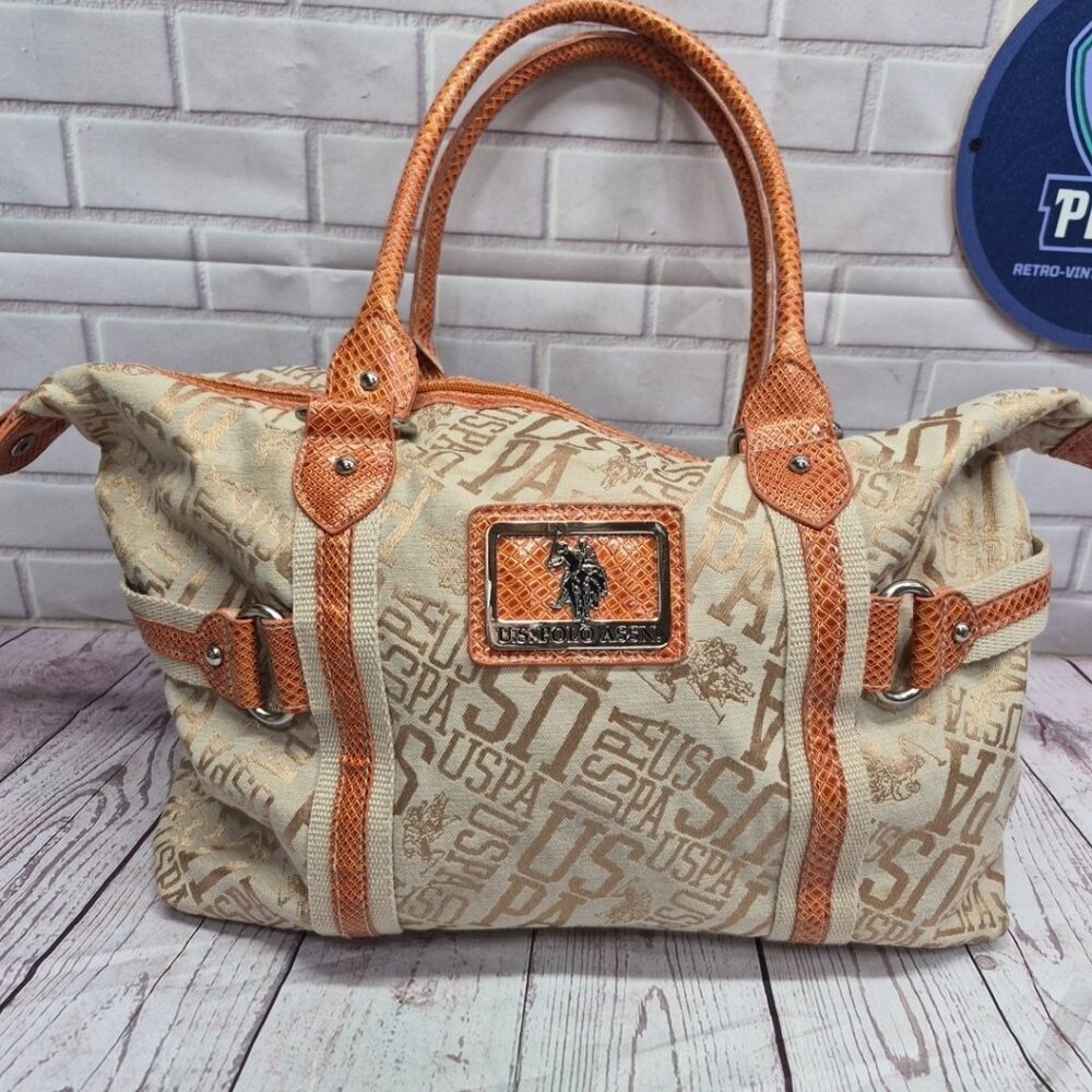 US Polo Assn Horse Medallion All Over Logo Graphics Large Handbag Purse